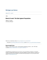 Morris & Leach: the Rule Against Perpetuities