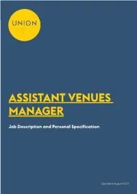 ASSISTANT VENUES MANAGER Job Description and Personal Specification