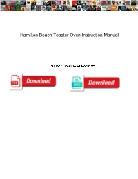 Hamilton Beach Toaster Oven Instruction Manual