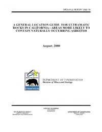 AREAS MORE LIKELY to CONTAIN NATURALLY OCCURRING ASBESTOS August, 2000