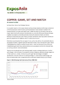 COPPER: GAME, SET and MATCH an Outlook to 2016 by Simon Hunt, Simon Hunt Strategic Services