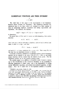 Elementary Functions and Their Inverses*
