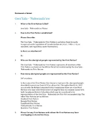 Gwa'sala"Nakwaxda'xw Statement of Intent