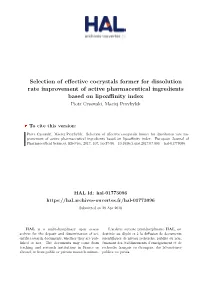 Selection of Effective Cocrystals Former for Dissolution Rate Improvement Of