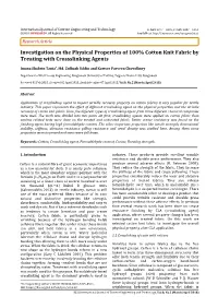 Investigation on the Physical Properties of 100% Cotton Knit Fabric by Treating with Crossslinking Agents