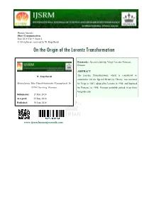 On the Origin of the Lorentz Transformation