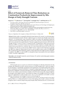 Effect of Formwork Removal Time Reduction on Construction