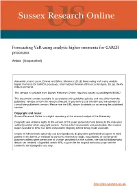 Forecasting Var Using Analytic Higher Moments for GARCH Processes