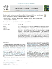 Lack of Rapid Antidepressant Effects of Kir4.1 Channel Inhibitors in A