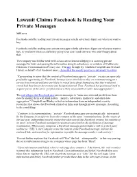 Lawsuit Claims Facebook Is Reading Your Private Messages