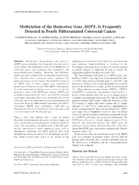 Methylation of the Homeobox Gene, HOPX, Is Frequently Detected in Poorly Differentiated Colorectal Cancer