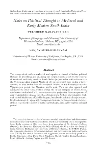 Notes on Political Thought in Medieval and Early Modern South India