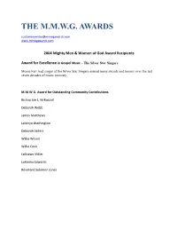 THE M.M.W.G. AWARDS Customerservice@Mmwgawards.Com