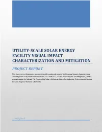 Utility‐Scale Solar Energy Facility Visual Impact Characterization and Mitigation