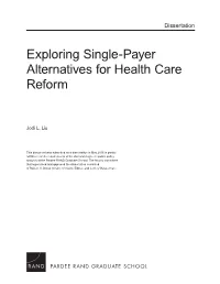 Exploring Single-Payer Alternatives for Health Care Reform