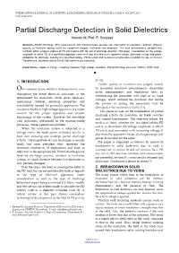 Partial Discharge Detection in Solid Dielectrics Kannan M, Prof