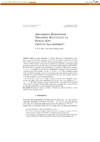 Aryabhata Remainder Theorem:Relevance to Public-Key Crypto-Algorithms*