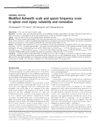 Modified Ashworth Scale and Spasm Frequency Score in Spinal Cord Injury