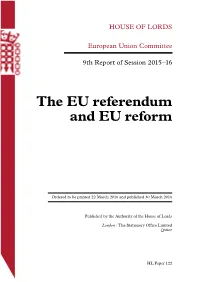 The EU Referendum and EU Reform