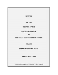The Texas A&M University System, Meeting of the Board of Regents, Minutes