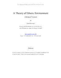 A Theory of Etheric Environment