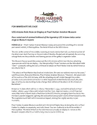 FOR IMMEDIATE RELEASE USS Arizona Relic Now on Display At