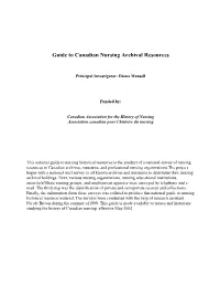 Guide to Canadian Nursing Archival Resources