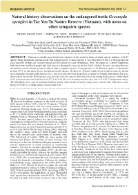 Natural History Observations on the Endangered Turtle Geoemyda Spengleri in Tay Yen Tu Nature Reserve (Vietnam), with Notes on Other Sympatric Species