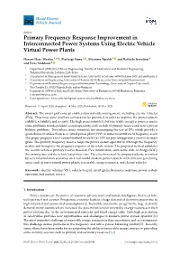 Primary Frequency Response Improvement in Interconnected Power Systems Using Electric Vehicle Virtual Power Plants