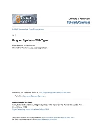 Program Synthesis with Types