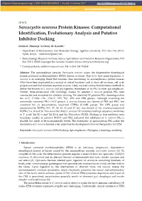Sarcocystis Neurona Protein Kinases: Computational Identification, Evolutionary Analysis and Putative Inhibitor Docking