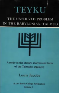 Teyku Teyku the Unsolved Problem in the Babylonian Talmud
