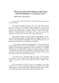 The Iraq Crisis and Its Impact on the Future of EU-US Relations: an American View"