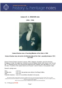 Colonel E. C. DESHON CMG