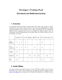 Developer's Training Week Download and Build Instructions