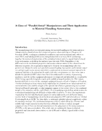 Manipulators and Their Application to Material Handling Automation