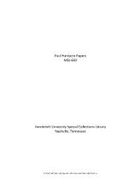 Paul Hardacre Papers MSS 669 Vanderbilt University Special