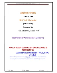 AIRCRAFT SYSTEMS COURSE FILE III B. Tech II Semester