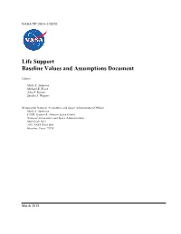 Life Support Baseline Values and Assumptions Document