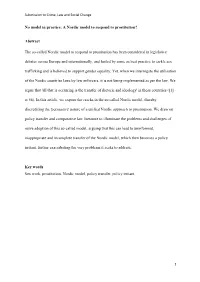 No Model in Practice: a Nordic Model to Respond to Prostitution? Abstract