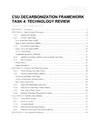 Technology Review CSU DECARBONIZATION FRAMEWORK TASK 4: TECHNOLOGY REVIEW TABLE of CONTENTS SECTION 4.1: Introduction