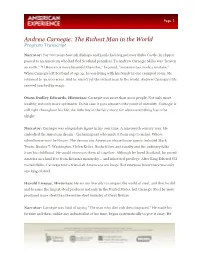 Andrew Carnegie: the Richest Man in the World Program Transcript