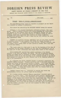 Foreign Press Review Daily Survey of World Comment on the War