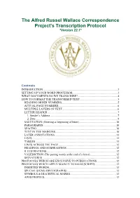The Alfred Russel Wallace Correspondence Project's Transcription Protocol *Version 22.1*