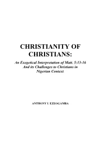 CHRISTIANITY of CHRISTIANS: an Exegetical Interpretation of Matt