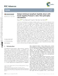 Global Minimum Beryllium Hydride Sheet with Novel Negative Poisson's Ratio: ﬁrst-Principles Cite This: RSC Adv.,2018,8, 19432 Calculations