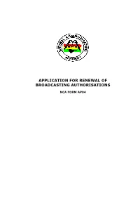 Application Form for Renewal of Broadcasting Authorisations