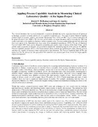 Appling Process Capability Analysis in Measuring Clinical Laboratory Quality - a Six Sigma Project