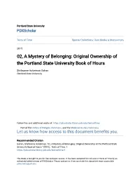 Original Ownership of the Portland State University Book of Hours