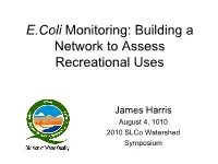 Utah's Bacteriological Monitoring Program & E Coli Workgroup Update